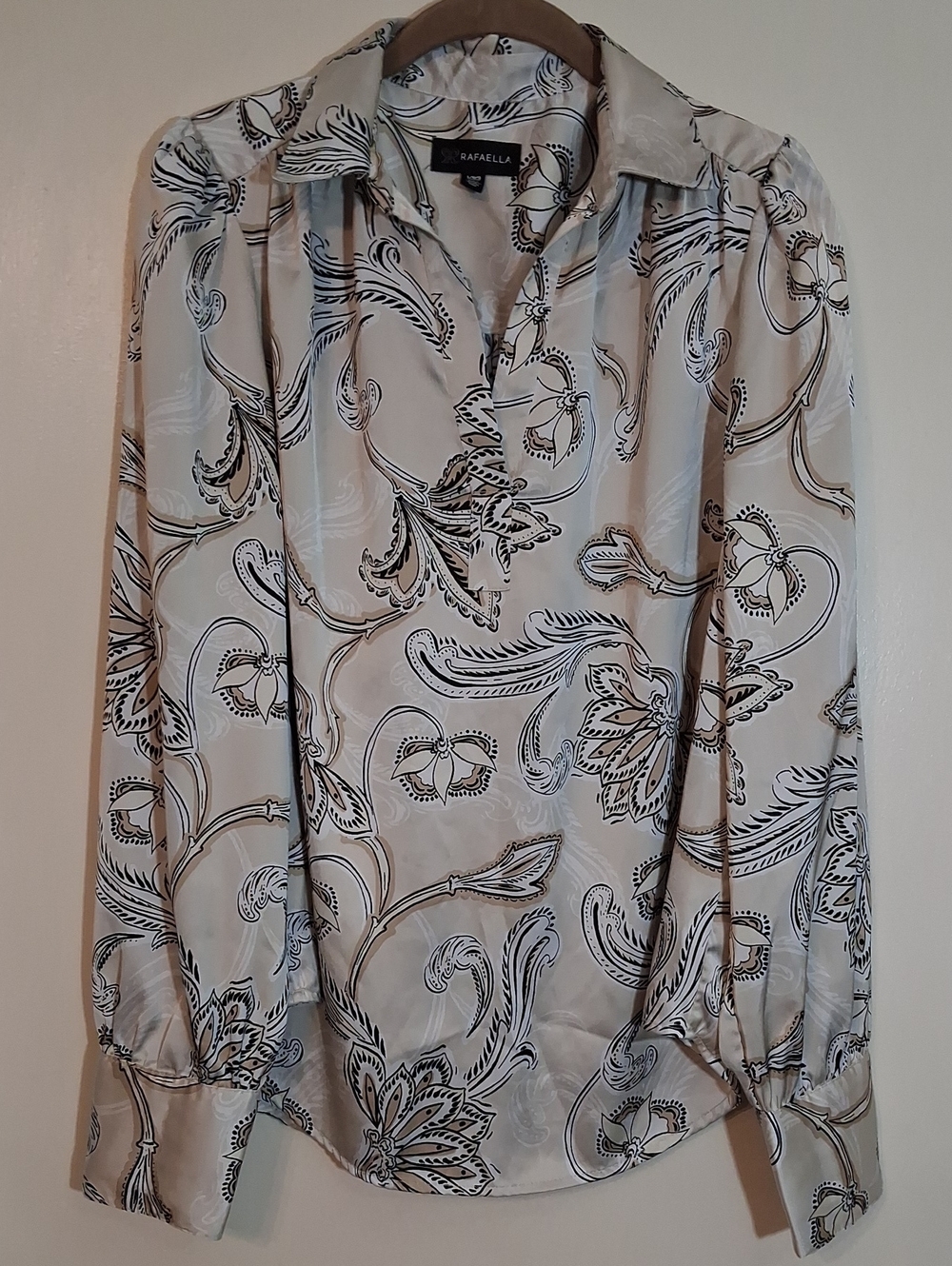 Rafaella Cream Blouse with Black and Brown Paisley Print
